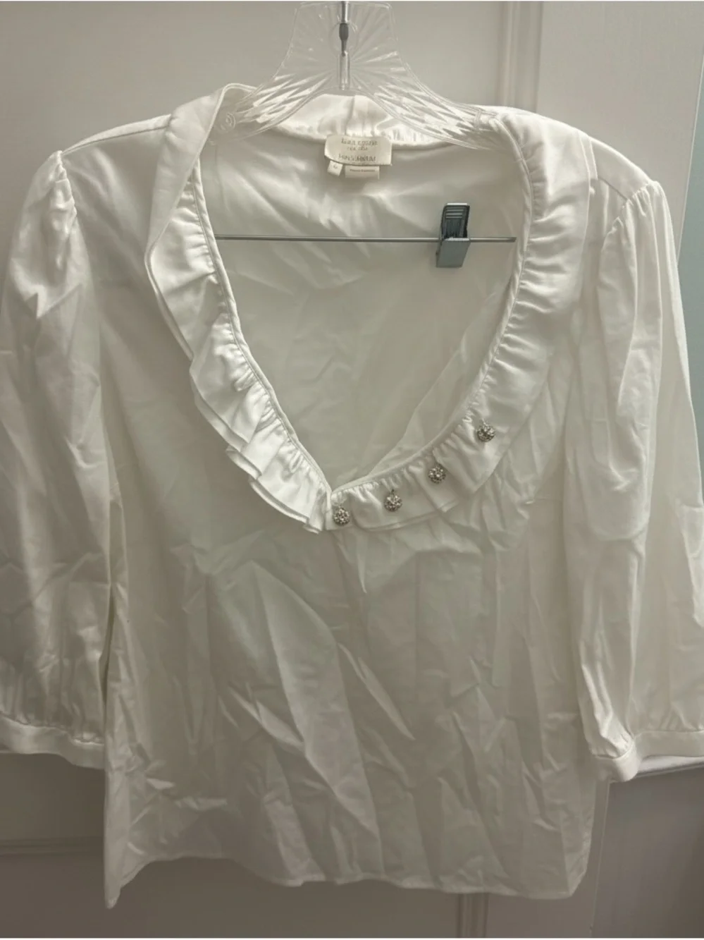 Kate Spade White Long Sleeve Jewel Button